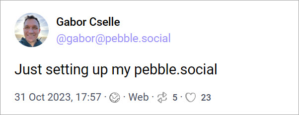 "Just setting up my pebble.social"